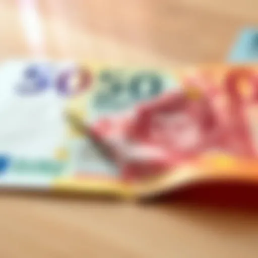 A close-up of a folded 50 Euro banknote showing an image resembling Baal.