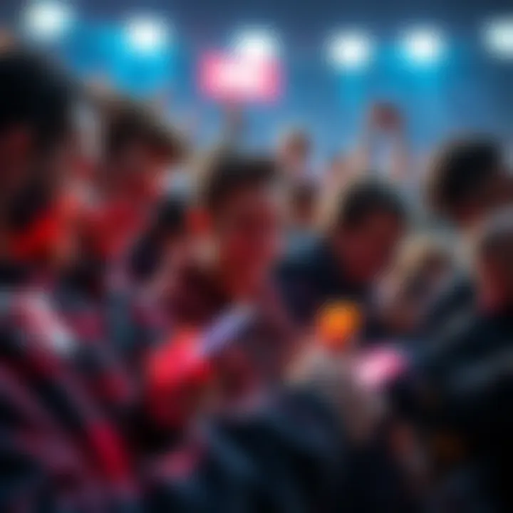 A group of football fans using smartphones to vote on club decisions via Chiliz tokens, showing engagement and community spirit.