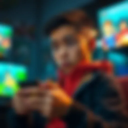 A person looks confused while playing a mobile game, realizing they've forgotten their phone.
