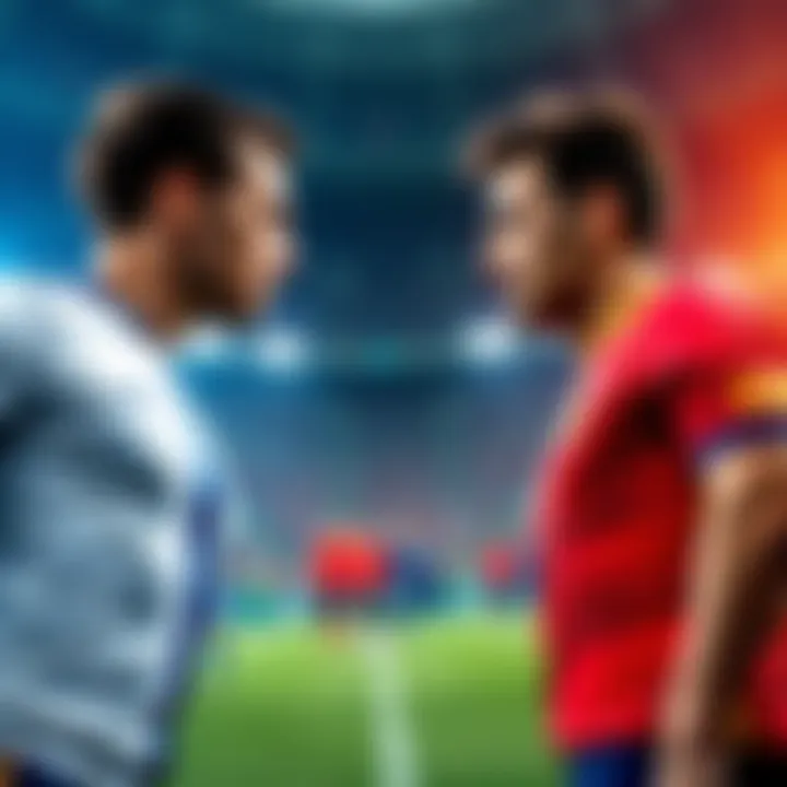 Players from France and Spain facing off on the soccer field during the World Cup semi-final