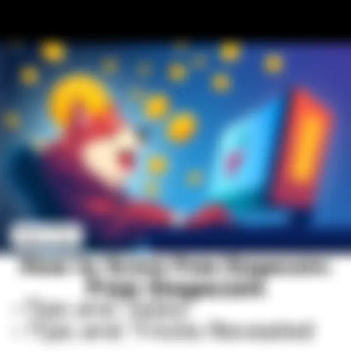 Illustration showing a person happily receiving Dogecoin from their computer while engaging in online tasks