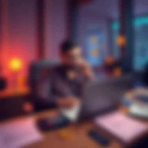 Freelancer calculating crypto income for tax A freelancer sitting at a desk calculating their cryptocurrency earnings with a calculator and laptop, surrounded by crypto symbols and tax documents
