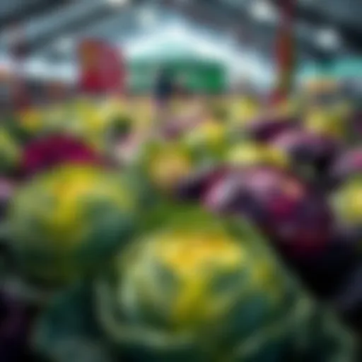 Local farmers display their best cabbages at an agricultural contest