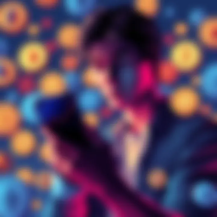 A person looking at a cryptocurrency chart on a phone, surrounded by meme coin logos