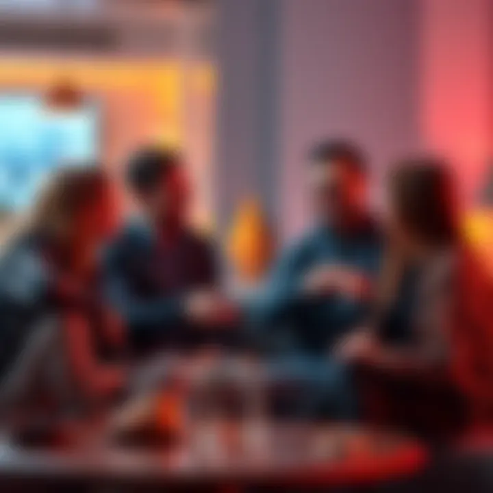 A group of friends sharing ideas about Monero cryptocurrency in a casual setting.