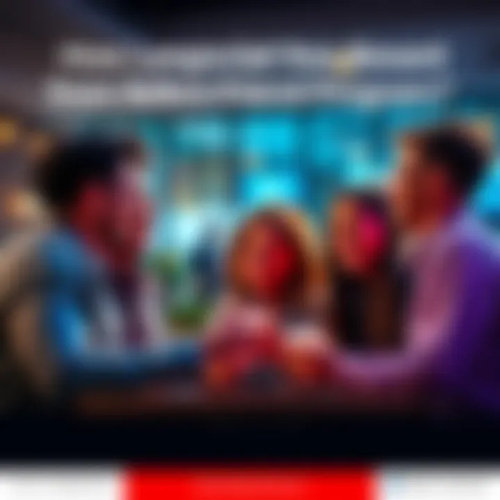 A group of friends happily discussing their rewards from a refer-a-friend program