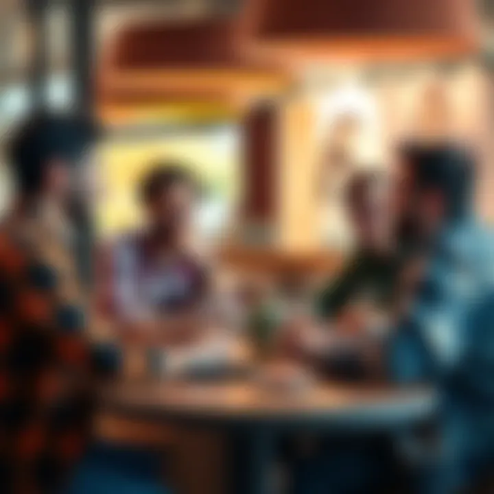 A group of friends sharing ideas about Bitcoin investment at a café