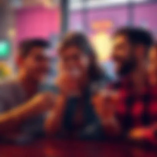 A group of friends joyfully sharing moments over drinks, smile while discussing their minor profits in cryptocurrency after facing losses.