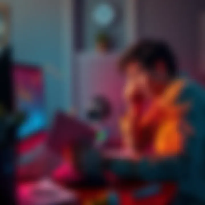 A worried friend looking at cryptocurrency charts on a computer, expressing concern over significant financial losses compared to someone calmly reviewing a 401k statement at a table.