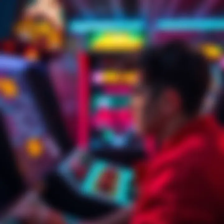Frustrated gamer at arcade machine A person looking frustrated while playing an arcade game that shows no progress on the screen