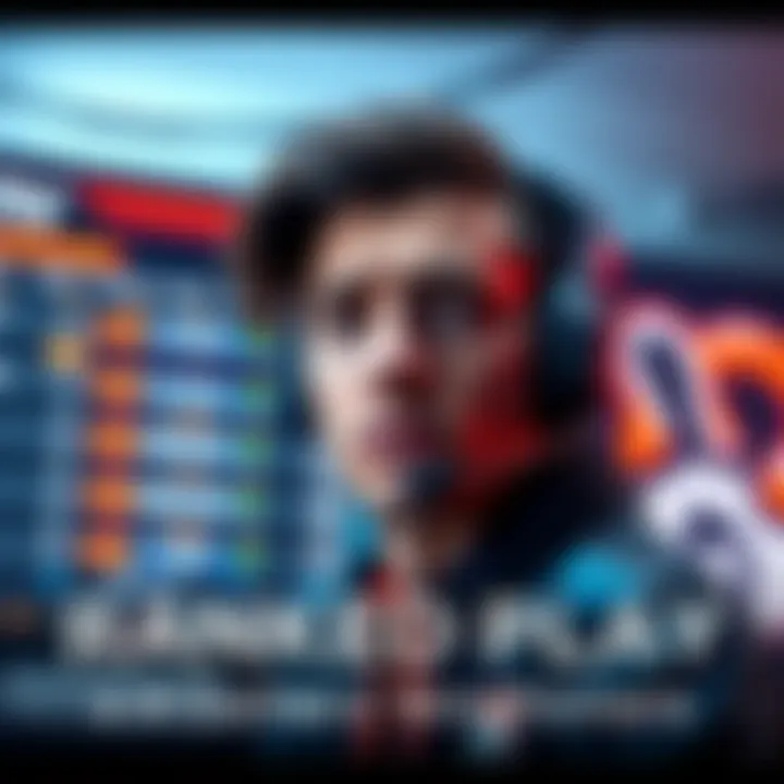 Frustrated Gamer in Ranked Play A gamer looks frustrated while playing a competitive game, showing a scoreboard with uneven match results