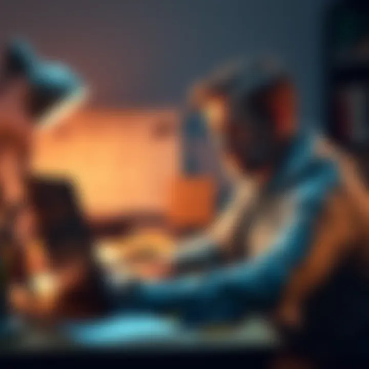 A bug hunter looks disappointed while sitting at a desk with a laptop, surrounded by notes and reports on software bugs, reflecting on low payouts for reported issues.