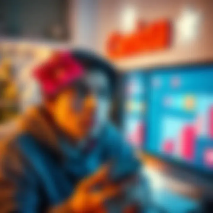 A Canadian looking frustrated while holding a gift card, surrounded by online shopping apps on a mobile phone and computer screen.