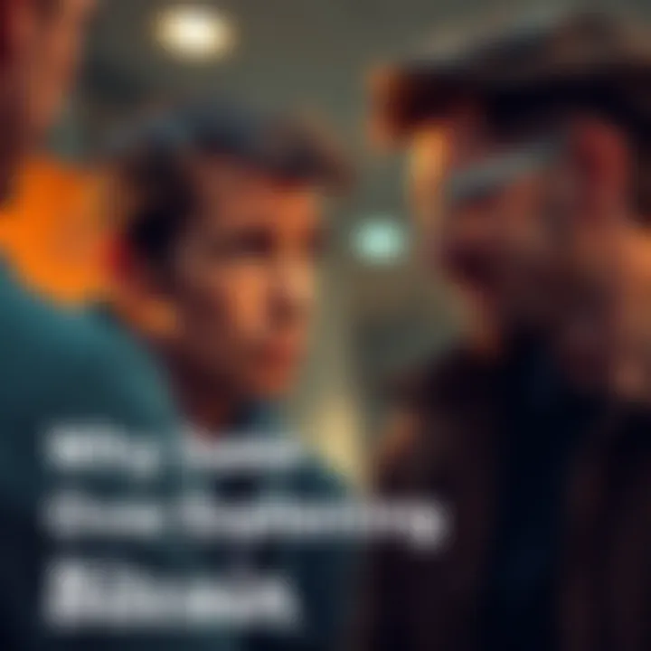 A person looking frustrated while trying to explain Bitcoin to an uninterested friend, emphasizing the struggle of communication.