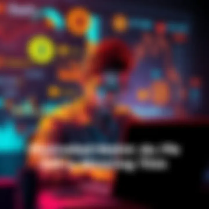 A person looking stressed while using a laptop to manage DeFi transactions, surrounded by digital currency icons and graphs showing high fees and low liquidity.