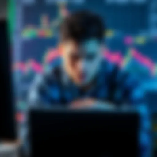A trader looking stressed while staring at a locked trading screen on a computer, symbolizing inability to access crypto trading.