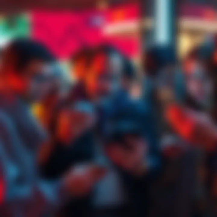 Frustrated Curve Card Users A group of frustrated people looking at their mobile phones, showing concern about blocked accounts and unresponsive support from Curve card service