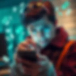 A person shows frustration while checking a closed bank account on their smartphone, with money symbols in the background