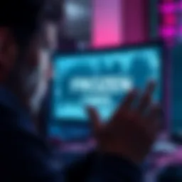 A frustrated individual looking at a computer screen displaying a frozen funds message, symbolizing customer service issues with Kraken.