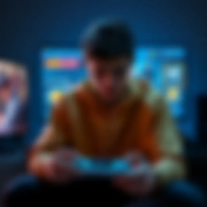 Gamer sitting in front of a screen Frustrated gamer showing a game on screen with lost rewards displayed