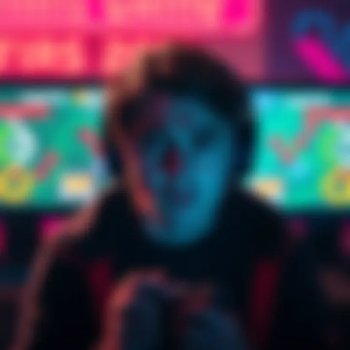 A gamer looks upset while waiting for a match in mini games, surrounded by loading screens and ads.