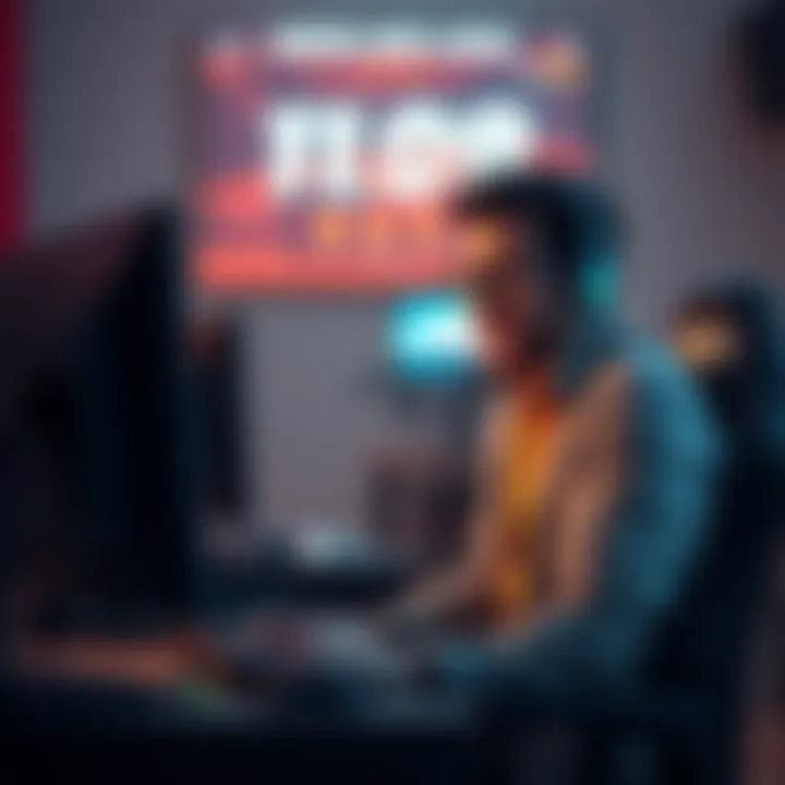 Gamer sitting at a computer with a frustrated expression after losing a game reward