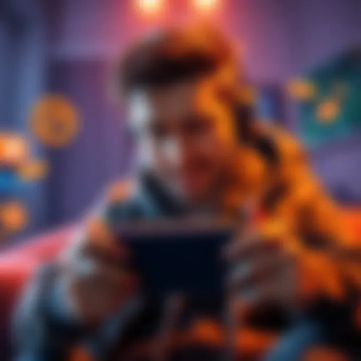 A player looking annoyed while playing a mini game on a smartphone, surrounded by pop-up ads and a buffering symbol, expressing frustration with the gaming experience.