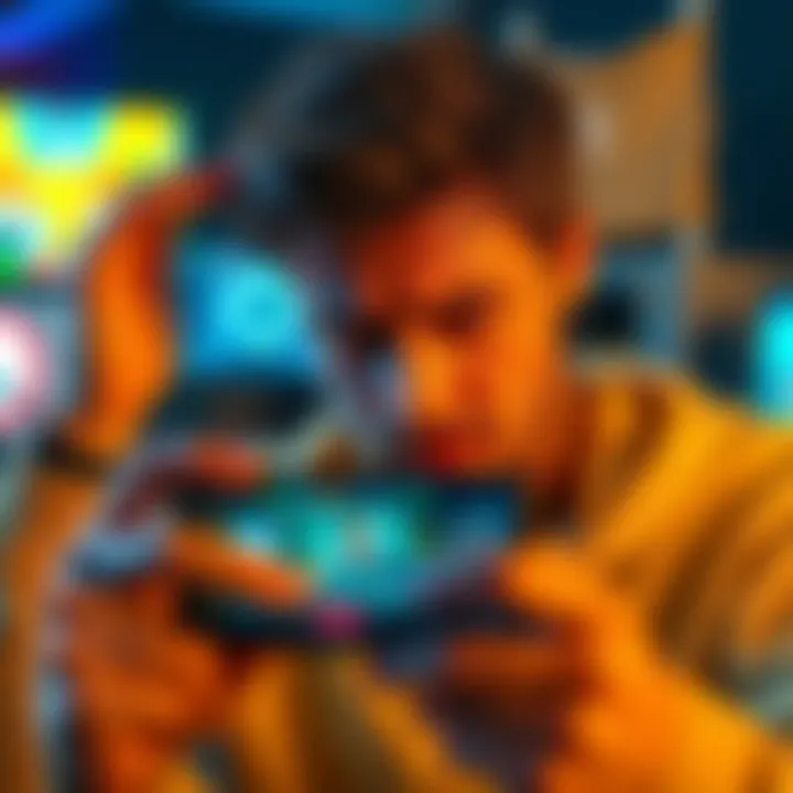 A gamer showing frustration as intrusive ads block their game, with a smartphone displaying an ad and a reload button visible.