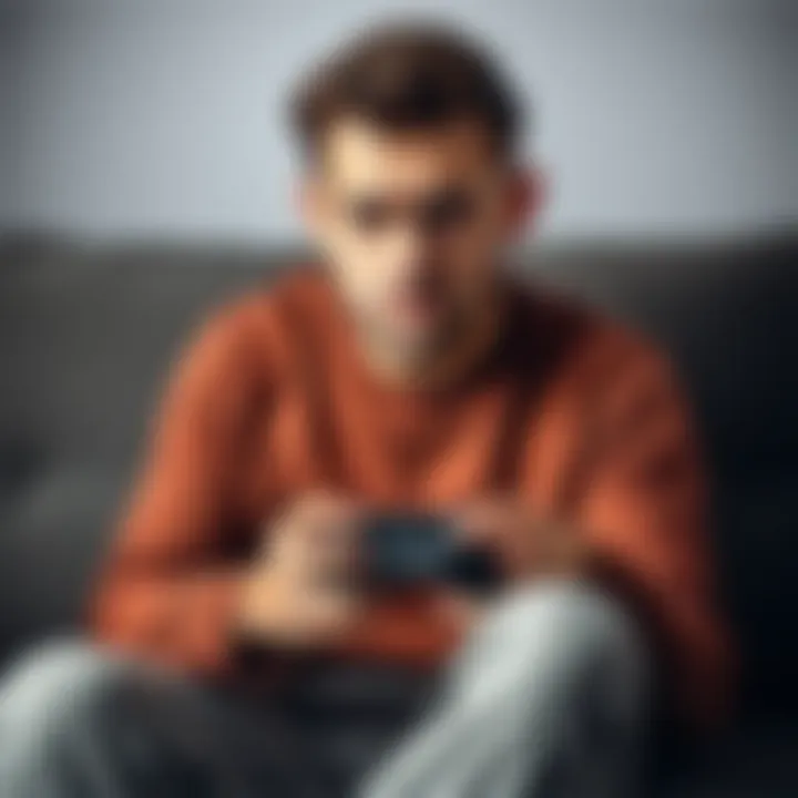 A frustrated player sitting on a couch, holding a video game controller with a disappointed expression.