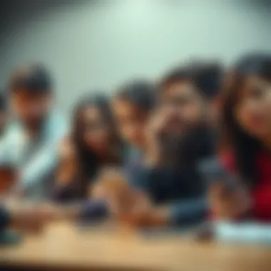 A group of young people looking confused while trying to communicate seriously, expressing frustration with their phones nearby.