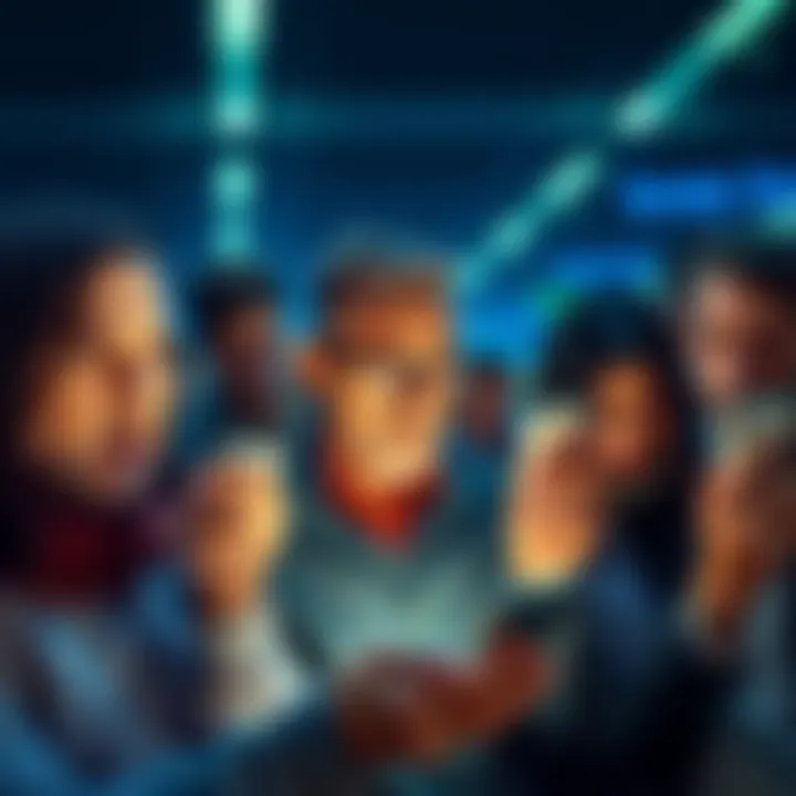 Investors Frustrated by Gloating Posts A group of frustrated investors looking at their phones, showing mixed emotions about recent market crashes and online posts celebrating the downturns.