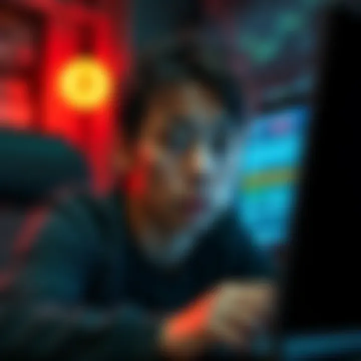 A person looking worried and frustrated while staring at a computer screen, with a message about pending withdrawal visible.