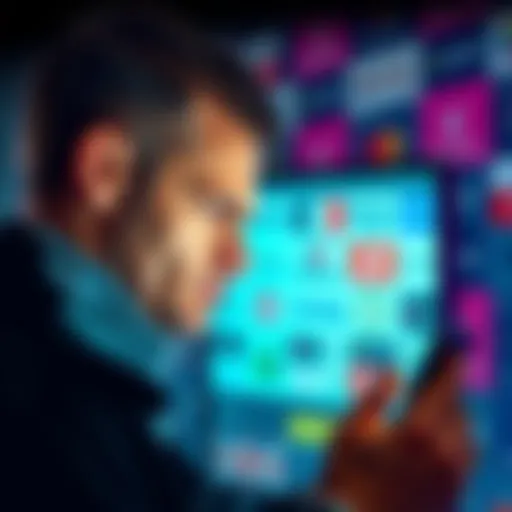 A man expressing annoyance while viewing numerous sports betting ads on his phone, with logos of Polymarket, Novig, and Kalshi visible on the screen