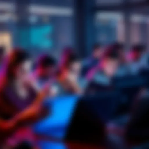 A group of people looking confused and frustrated while using laptops and smartphones for Samplicio surveys