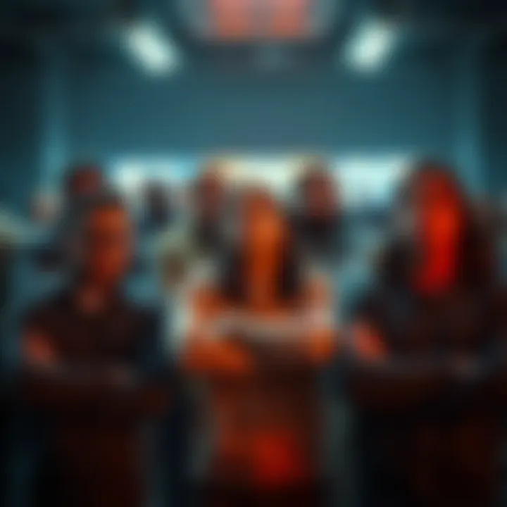 A group of people looking annoyed while waiting for ads to play on their screens, showing their frustration with crossed arms and exasperated expressions.