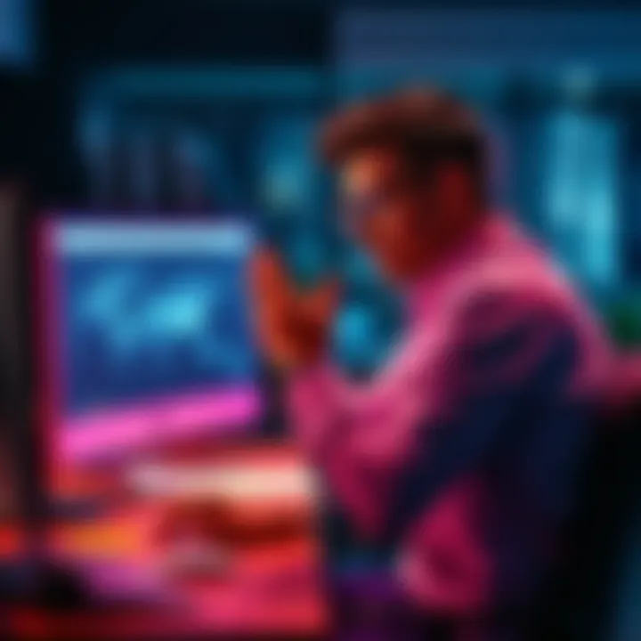 A person showing frustration while sitting at a desk with a computer, representing wasted time on surveys