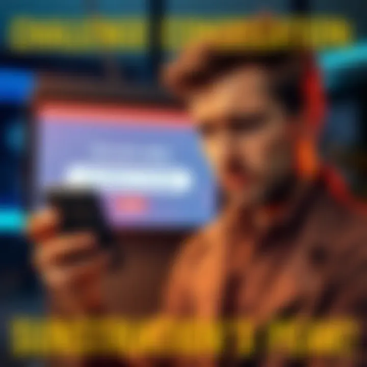 A person looking disappointed while holding a phone, with a screen showing a subscription cancellation message in the background
