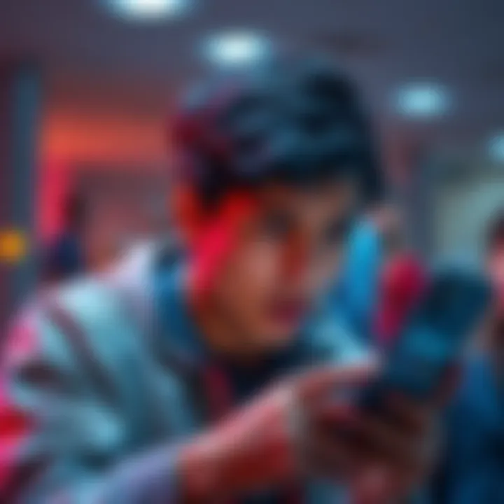 A person looks annoyed while checking their phone, frustrated by a delayed money withdrawal, with a visible wallet app on the screen.