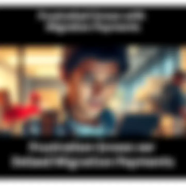 A person looking frustrated while checking their phone, showing disappointment over delayed migration payments