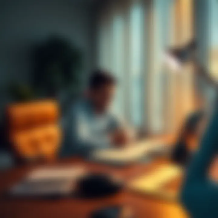 A person sits at a desk with papers and a laptop, showing frustration over a claim review process.