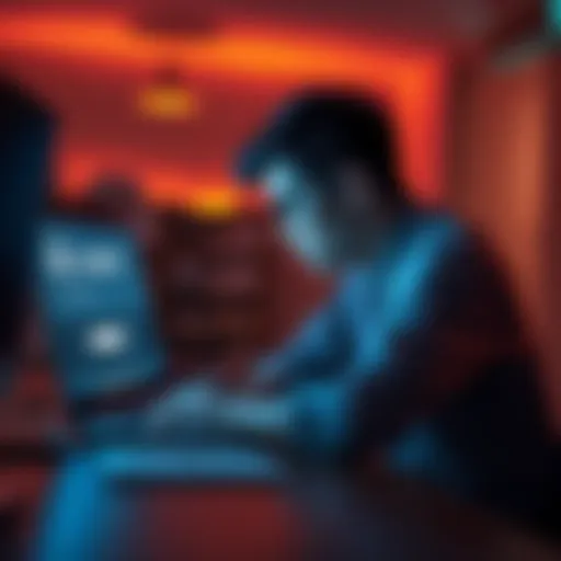 A person sitting at a desk, looking frustrated while staring at a laptop screen showing an unverified status for mined Pi coins