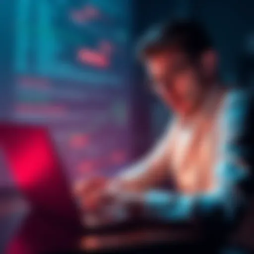 A person with a frustrated expression trying to update information on a laptop, surrounded by error messages on the screen