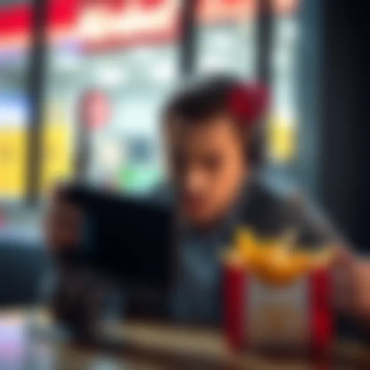 Person looking annoyed, holding a router with a fast-food bag nearby
