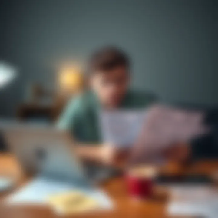 A person sits at a desk looking confused with tax forms and a laptop, showing a 1099-DA and 8949 forms, surrounded by notes and a coffee cup.