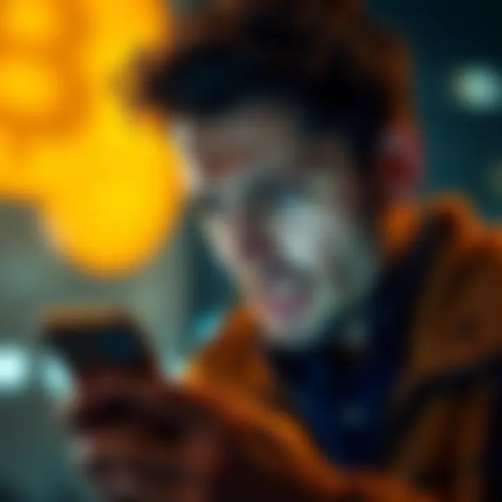 Frustrated person waiting for Bitcoin transaction A person looking at their phone with a frustrated expression, showing signs of distress over a delayed Bitcoin transaction.