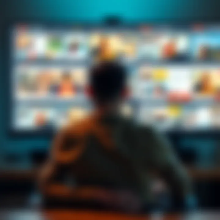 A person sitting frustrated in front of a computer screen showing multiple ads with a look of disappointment on their face