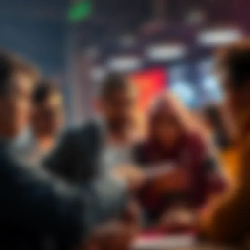 Group of people expressing frustration over bid tokens in a game setting, some showing signs of anger and determination