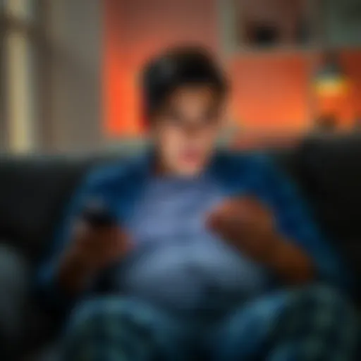 A person sitting on a couch frowning at a smartphone showing partner offers and cancellation notices