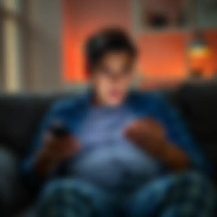 A person sitting on a couch frowning at a smartphone showing partner offers and cancellation notices