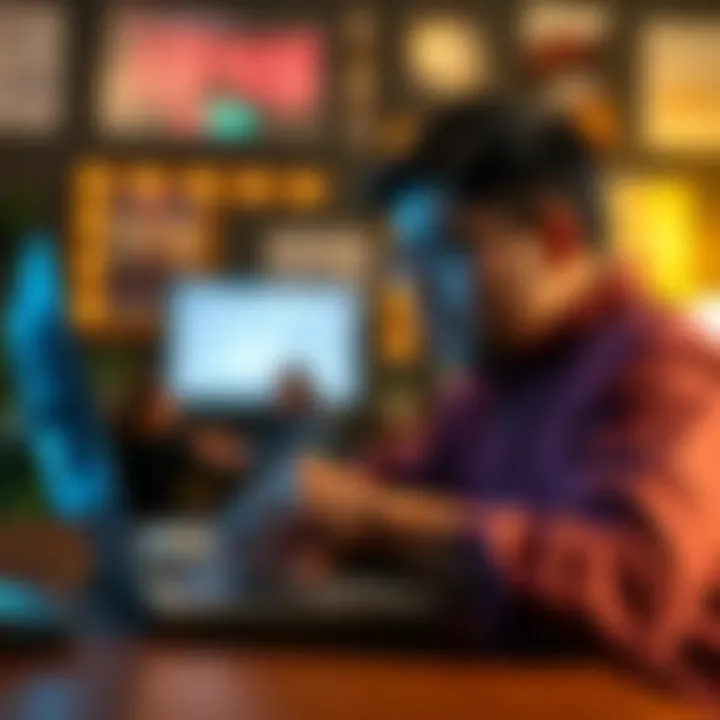 A person looking frustrated while answering a survey on a laptop, with a timer and survey questions visible on the screen.